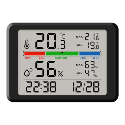 Multifunktionale Digitaluhr mit Temperatur- und Feuchtigkeitsfunktionen für Heimdekoration (schwarz) von WheatThrive