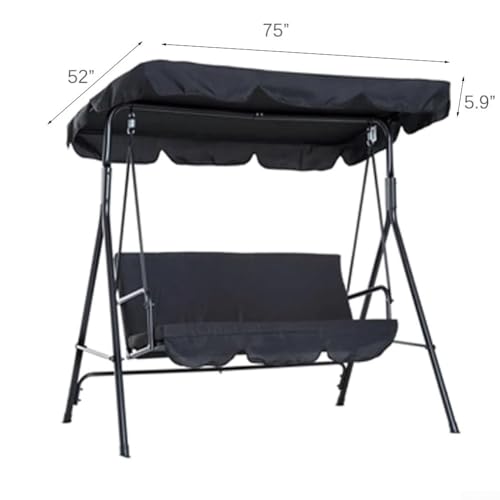 Outdoor Swing Canopy Protection Cover, 210D Waterproof Fabric for Enhanced Durability (three seater black) von WheatThrive