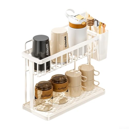 Rostfreies, doppellagiges Tassenregal, Edelstahl-Spülbecken-Caddy Schwammhalter, Wasserbecherhalter für Küchenspüle, Essentials, Tassen, 28,5 x 12,5 x 23 cm (weiß) von WheatThrive