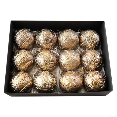 Rustikale Weihnachtskugel, 8 cm, Kunststoff, bruchsicher, hängende Kugel-Ornamente für Baumschmuck (antikes Gold) von WheatThrive