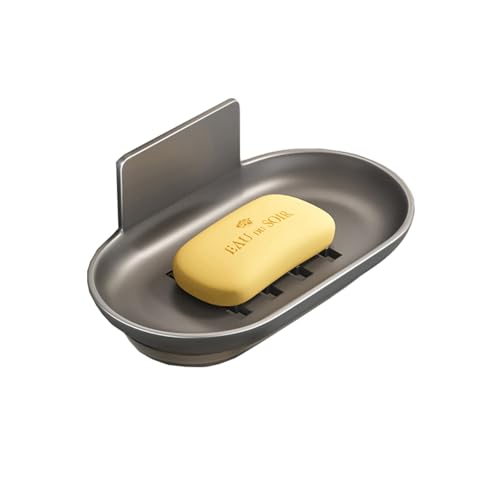 Seifenhalter aus Aluminiumlegierung mit Ablauflöchern für Badezimmer, rostbeständige Seifenschale mit super Tragfähigkeit und sicherer Haftung (grau) von WheatThrive