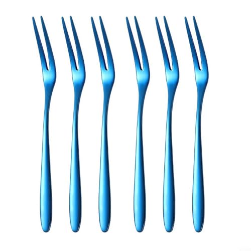 Set mit 6 Edelstahl-Obstgabeln Mini-Essenspieße für Sushi und Desserts (blau) von WheatThrive
