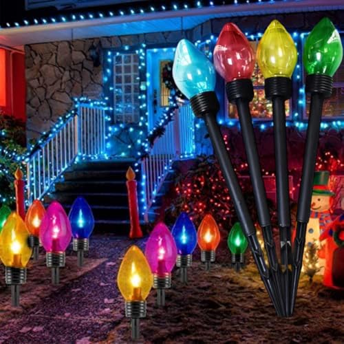 Solarbetriebene Weihnachtsbeleuchtung für den Außenbereich, 4 Stück, wetterfeste Weg-Weihnachtslichter, bonbonfarbene Stehlampe für Terrasse von WheatThrive