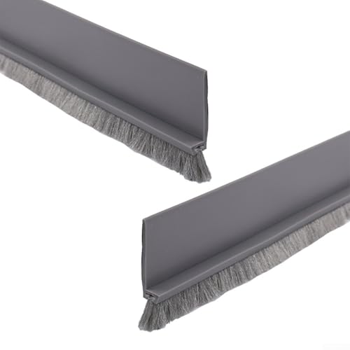 Türbodendichtungsbürstenstreifen, 2 Stück, für Schalldämmung und Staubkontrolle, selbstklebendes TPE-Material, passend für Garage, Schlafzimmer, Badezimmer und Bürotüren (grau) von WheatThrive