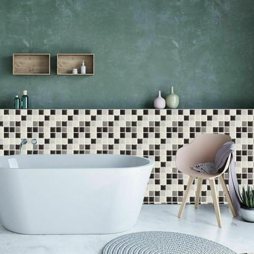 Verbessern Sie Ihren Raum mit 10 PVC-Mosaik-Fliesenaufklebern, geeignet für Bad und Küche (MSC068) von WheatThrive