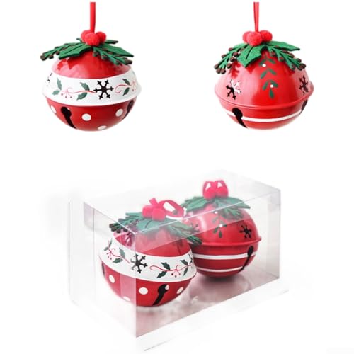 Weihnachtsglocken aus Eisen, Weihnachtsglocke, Ornament, Tannenzapfen, rote Beere, grünes Blatt, klingende Glocke für Zuhause, hängende Dekoration (L) von WheatThrive