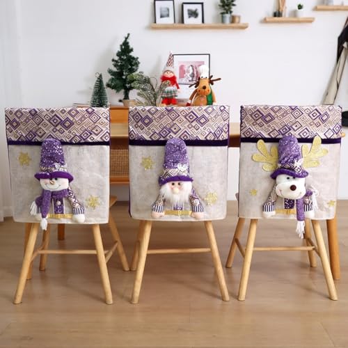 Weihnachtsstuhl-Plüsch-Hockerbezüge, waschbar, Weihnachtsmann, Schneemann, Elch, Stuhlhussen, Urlaubsdekoration für Hotel, Küche, Party, Stühle, 51 x 47 x 5 cm (Weihnachtsmann) von WheatThrive
