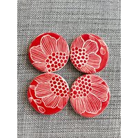 4 Keramik Magnete, Rot Floral Design Kühlschrankmagnet 4Er Set, Ton, Blumen von WheelThatUp