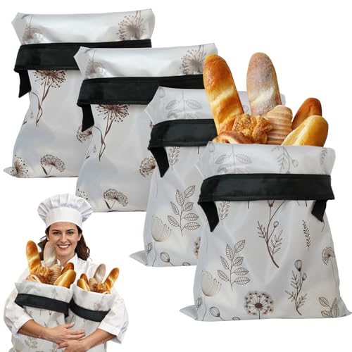 Whemyreat 4 Stück Bienenwachs Brotbeutel mit TPU Innenfutter für Sauerteig,43 * 31CM,Wiederverwendbare Brotbeutel Groß für Selbstgemachtes Brot,Brottasche für Brotaufbewahrung von Whemyreat