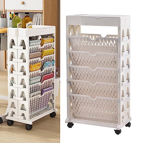 Whemyreat Bücherregal Organizer,Abnehmbares,Abnehmbares,Bewegliches,Einzigartiges Bücherregal,5 Stufiges Rollendes Utility Organizer Bücherregal,Bücherwagen,Bücherregal Bücherregal mit Rollen(Weiß) von Whemyreat