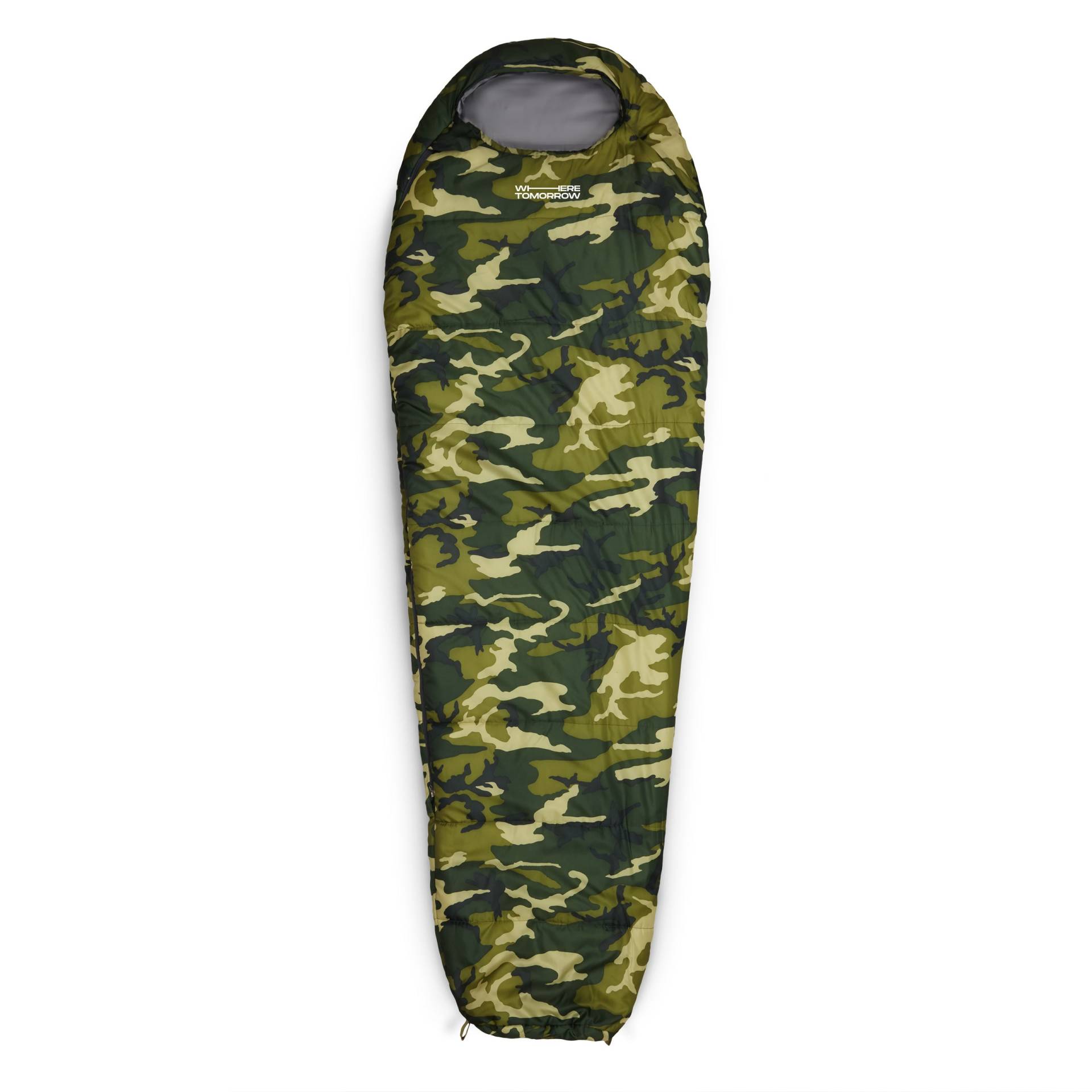 Camping Schlafsack Classic - Mumienschlafsack mit Tasche - 230 x 80 x 55 cm - Camouflage Grün von Where Tomorrow