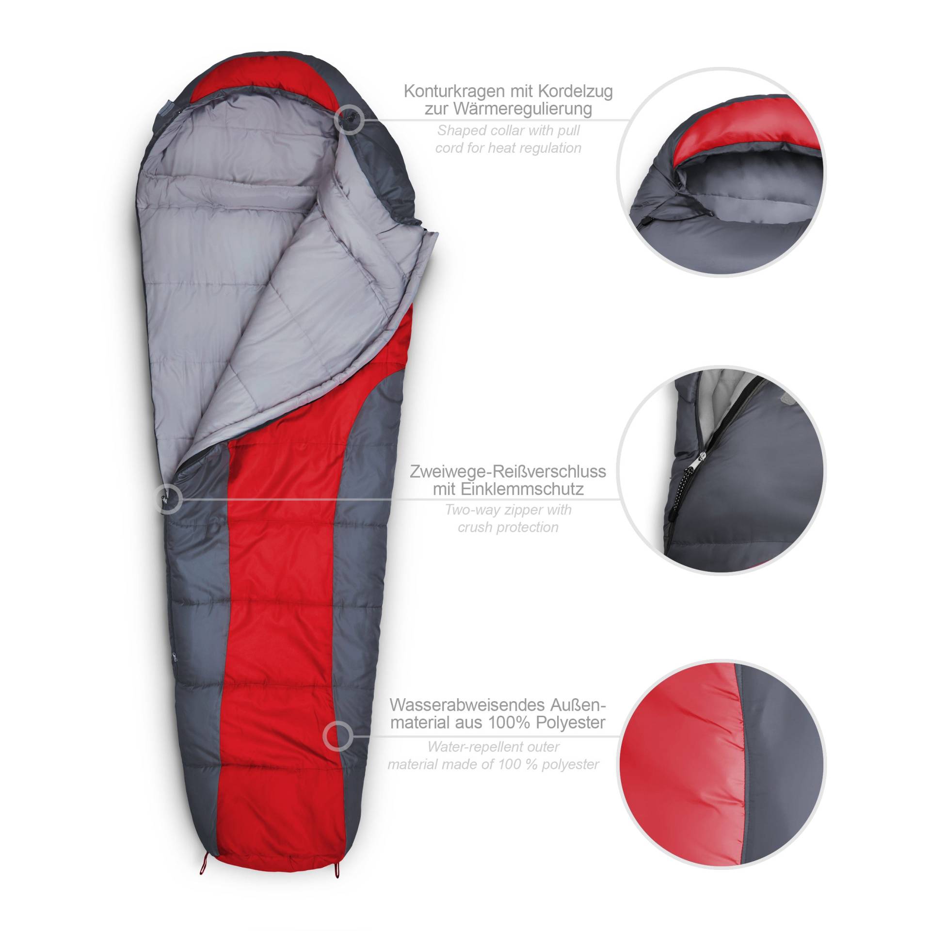 Camping Schlafsack Classic - Mumienschlafsack mit Tasche - 230 x 80 x 55 cm - Rot von Where Tomorrow