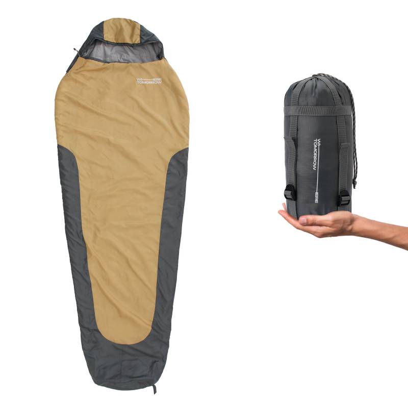 Camping Schlafsack Small & Light - Mumienschlafsack mit Tasche - 220 x 80 x 50 cm - Curry-Grau Camping Schlafsack Small & Light - Mumienschlafsack mit Tasche - 220 x 80 x 50 cm - Curry-Grau von Where Tomorrow