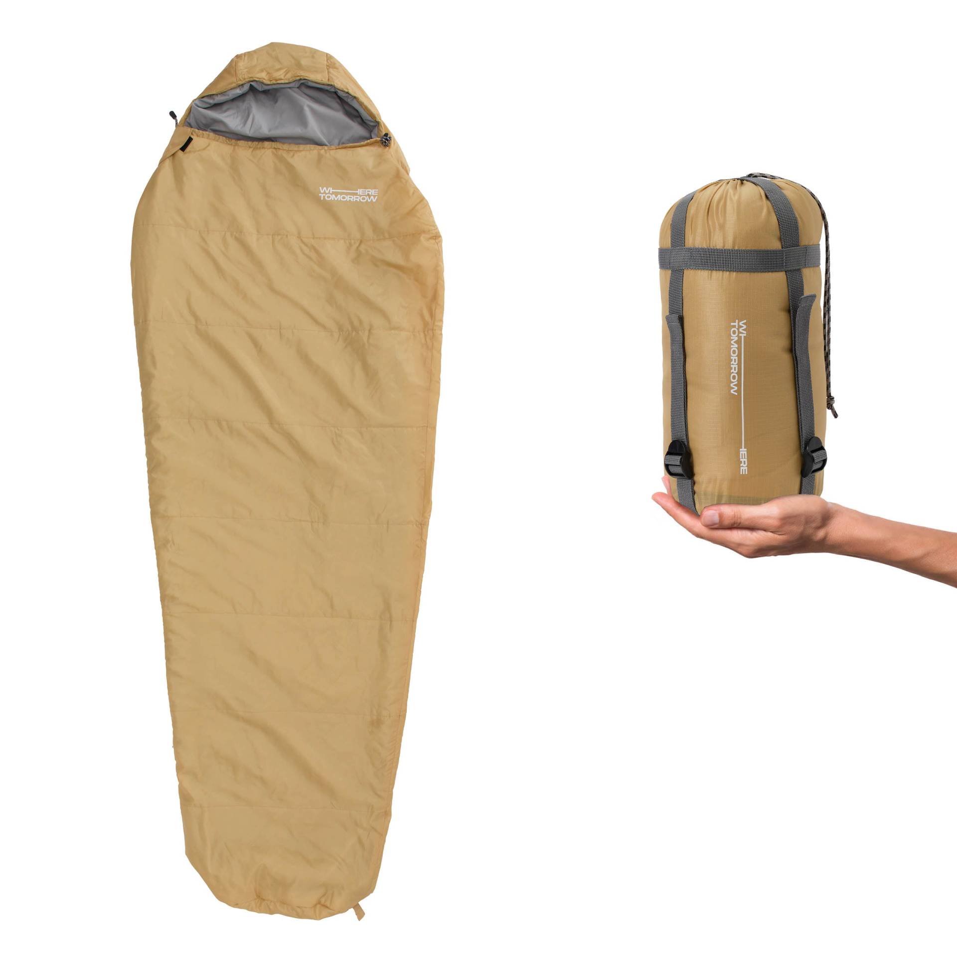 Camping Schlafsack Small & Light - Mumienschlafsack mit Tasche - 220 x 80 x 50 cm - Curry von Where Tomorrow