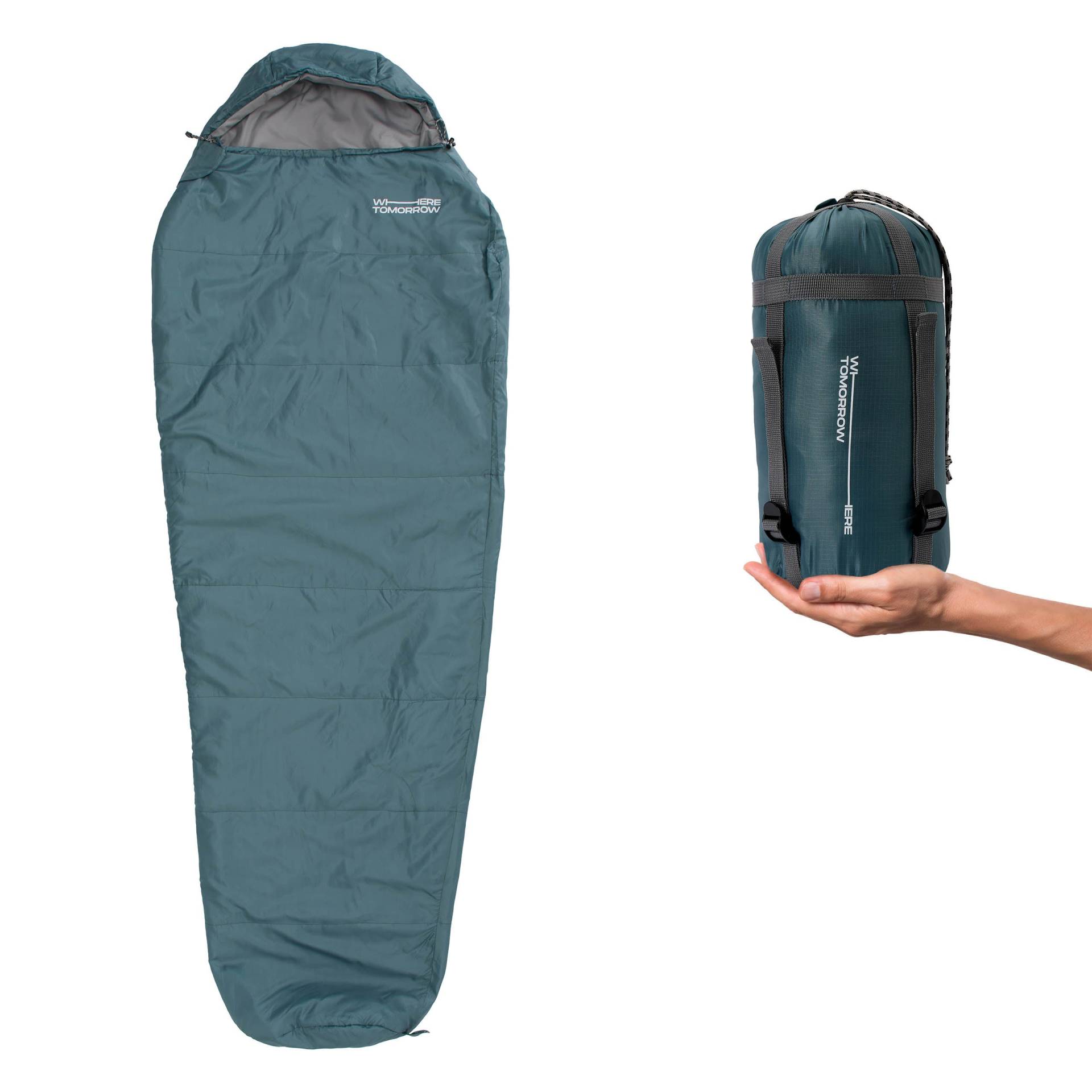 Camping Schlafsack Small & Light - Mumienschlafsack mit Tasche - 220 x 80 x 50 cm - Goblinblau von Where Tomorrow