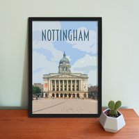 Nottingham Travel Poster - Retro Vintage-stil Uk Kunstdruck, Kunstwerk, Haushaltsware, Postkarte, Mit Dem Ratshaus von WheresClare