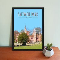 Saltwell Park, Gateshead Travel Poster - Retro Vintage Style Uk Kunstdruck, Kunstwerk, Haushaltswaren, Gateshead, Mit Park von WheresClare