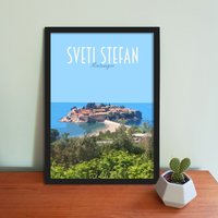 Sveti Stefan Reiseposter - Retro Vintage-Stil Marokko Kunstdruck, Kunstwerk, Haushaltsware, Postkarte, Kroatien-Reisedruck von WheresClare