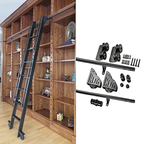 WhfPs 3,3ft-20ft Rolling Ladder Hardware Library Schiebeleiter-Hardware-Kit, runde Schiene/Schiene (Keine Leiter), Mobile Leiterschiene, mit Bodenrollenrädern (Größe: 10ft/300cm Track Kit) von WhfPs