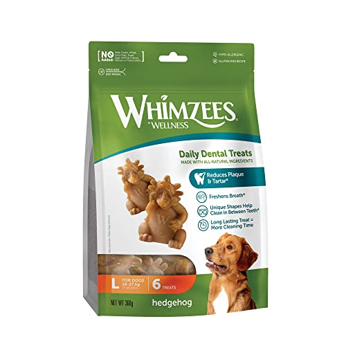 WHIMZEES by Wellness Igel, Kaustangen für große Hunde, Hundesnack zur Zahnpflege, Größe L, 6 Stück, ohne Zuckerzusatz, getreidefrei, natürlich, fettarm von WHIMZEES