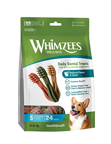 WHIMZEES By Wellness Zahnbürste, Kaustangen für kleine Hunde, Hundesnack zur Zahnpflege, Größe S, 24 Stück, ohne Zuckerzusatz, getreidefrei, natürlich, fettarm von WHIMZEES