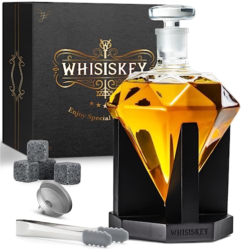 Whisiskey Whisky Karaffe Set - Whiskey Geschenkset - Geschenke für Männer - Männergeschenke Geschenk - Geburtstagsgeschenk Mann - Diamant Dekanter 700ML, Geschenkbox, 4 Whisky Steine von Whisiskey