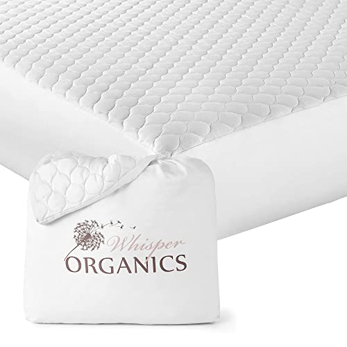 Whisper Organics, Matratzenschoner aus 100 % Bio-Baumwolle, gesteppter Spannbettbezug, GOTS-zertifizierter, atmungsaktiver Matratzenschoner, 43.2 cm tiefe Tasche (weiß, King-Size-Bett) von Whisper Organics