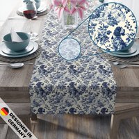 Exquisite French Toile Style Print Blue Springer Spaniel Dog Pattern - Cottagecore/Farmcore Premium Cotton Twill Table Runner von WhisperPrintStore