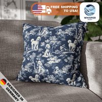 French Toile Navy Blue Poodle Dog Style Print - Cottagecore/Countrycore Farmcore Comfy Spun Polyester Square Pillowcase Cover von WhisperPrintStore