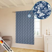 French Toile Print Majestic Navy Blue Poodle Dog Pattern - Exquisite Heavyweight Blackout Window Curtain | 1 Piece Royal Cottage Style von WhisperPrintStore