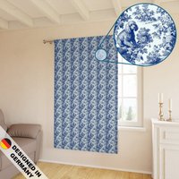 French Toile Print Majestic Royal Blue Poodle Dog Pattern - Exquisite Heavyweight Blackout Window Curtain | 1 Piece Cottage Style von WhisperPrintStore