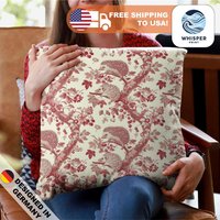Whisperprint® Deep Red Hedgehog French Toile Print - Autumn/Fall Vibes Royal Cottagecore Spun Polyester Square Pillowcase Cover von WhisperPrintStore