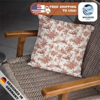Whisperprint® Deep Ruby Red Fox French Toile Print - Autumn/Fall Vibes /Royal Cottagecore Spun Polyester Square Pillowcase Cover von WhisperPrintStore