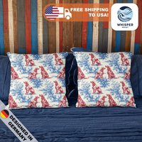 Whisperprint® French Toile Blue Red Irish Setter Dog Style Print - Cottagecore/Farmcore Spun Polyester Square Pillowcase Cover | 1 Pcs von WhisperPrintStore