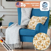 Whisperprint® French Toile Copper Blue Golden Labrador Retriever Dog Style Print - Cottagecore Spun Polyester Square Pillowcase/Cover von WhisperPrintStore
