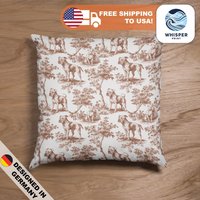 Whisperprint® French Toile Earthy Brown American Pitbull Dog Style Print - Cottagecore/Farmcore Spun Polyester Square Pillowcase Cover von WhisperPrintStore