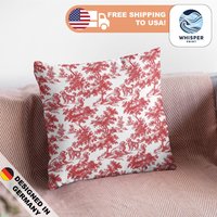Whisperprint® French Toile Imperial Red Newfoundland Dog Style Print - Cottagecore Spun Polyester Square Pillowcase/Cover von WhisperPrintStore