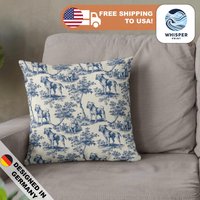Whisperprint® French Toile Navy Blue American Pitbull Dog Style Print - Cottagecore/Farmcore Spun Polyester Square Pillowcase Cover von WhisperPrintStore