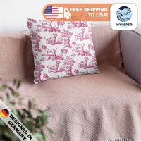 Whisperprint® French Toile Pastel Pink Jack Russel Terrier Dog Style Print - Cottagecore Spun Polyester Square Pillowcase/Cover von WhisperPrintStore