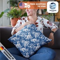 Whisperprint® French Toile Royal Blue Havanese Dog Style Print - Cottagecore/Farmcore Spun Polyester Square Pillowcase Cover von WhisperPrintStore