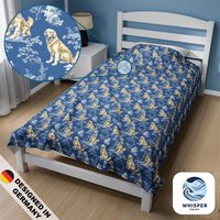 Whisperprint® French Toile Royal Blue Yellow Golden Retriever Dog Style Print - Cottagecore/Farmcore -Comfy Velveteen Plush Cuddle Blanket von WhisperPrintStore