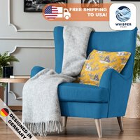 Whisperprint® French Toile Saffron Yellow Newfoundland Dog Style Print - Cottagecore Spun Polyester Square Pillowcase/Cover von WhisperPrintStore