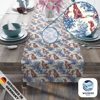 Whisperprint® French Toile Style Print Blue Red Irish Setter Dog Pattern - Cottagecore/Farmcore Premium Cotton Twill Table Runner von WhisperPrintStore