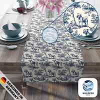Whisperprint® French Toile Style Print Navy Blue American Pitbull Dog Pattern - Cottagecore/Farmcore Premium Cotton Twill Table Runner von WhisperPrintStore