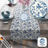 Whisperprint® French Toile Style Print White Blue Dachshund Wiener Dog Pattern - Cottagecore/Farmcore Premium Cotton Twill Table Runner von WhisperPrintStore