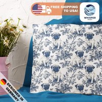Whisperprint® French Toile White Ink Blue Pug Dog Print Variant 3 /Cottagecore - Spun Polyester Square Pillowcase/Cover Perfect Gift von WhisperPrintStore