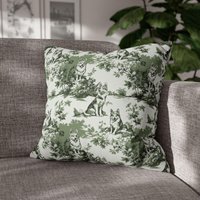 Whisperprint® French Toile White Olive Green Australian Cattle Dog Blue Heeler Print /Cottagecore - Spun Polyester Square Pillowcase/Cover von WhisperPrintStore
