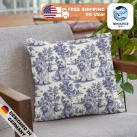 Whisperprint® Mystical Midnight Blue Yorkshire Terrier Dog French Toile Print - Royal Cottagecore Spun Polyester Square Pillowcase/Cover von WhisperPrintStore