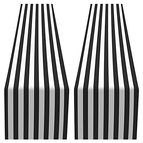 Whisverse Gestreifter Tischläufer Polyester, Tischdekoration für Innenveranstaltungen, Familienessen (schwarz und weiß, 2 Stück) von Whisverse