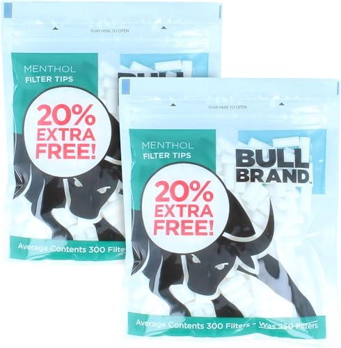 Bull Brand Menthol-Filterspitzen, 250 x 2 (500) | schlanke, vorgeschnittene Filter für Zigaretten/Rollen, hohe Qualität, billig, weißes Scharnier von White Hinge